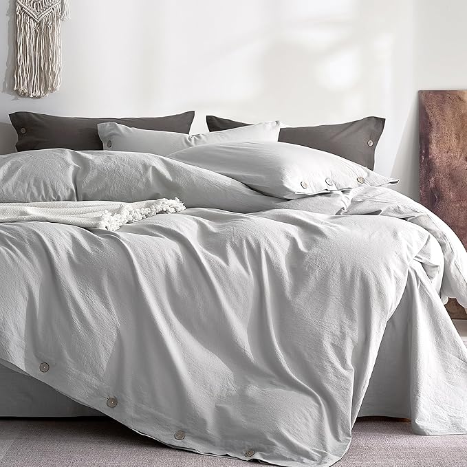 JELLYMONI 100% Washed Cotton Duvet Cover King – Soft, Breathable Linen-Look by JELLYMONI