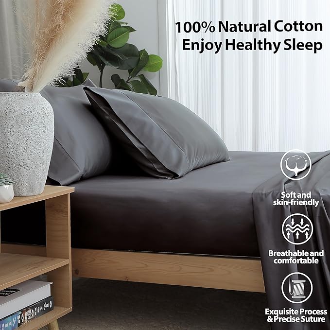 King Size Fitted Sheet Only Dark Grey, 100% Egyptian Cotton 600 Thread Count - Image 3