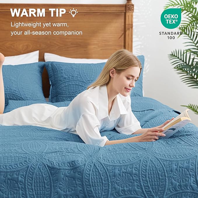 Love's cabin Quilts for Queen Bed Misty Blue Bedspreads Bedding Set - Image 4