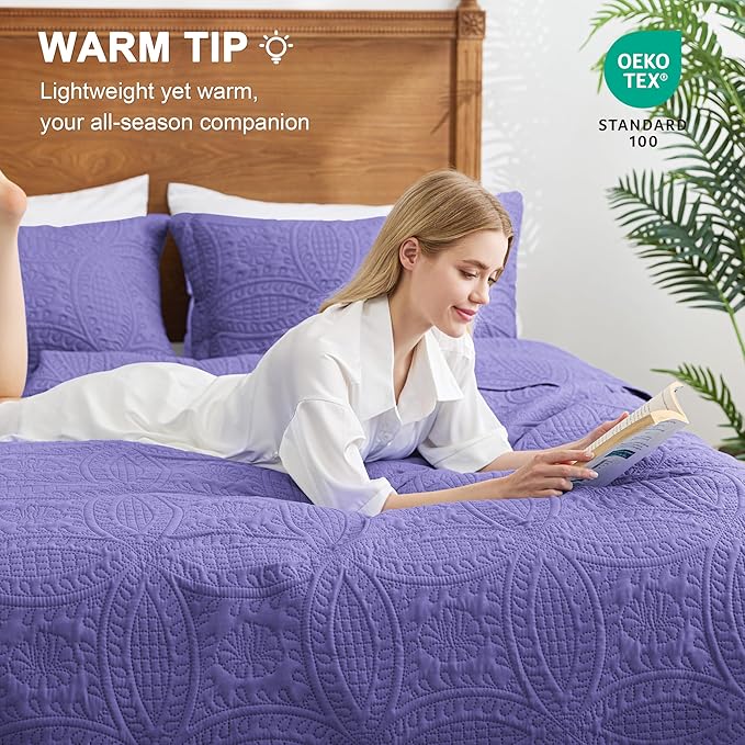 Love's cabin California King Size Quilt Bedding Set Deep Purple Bedspreads - Image 4