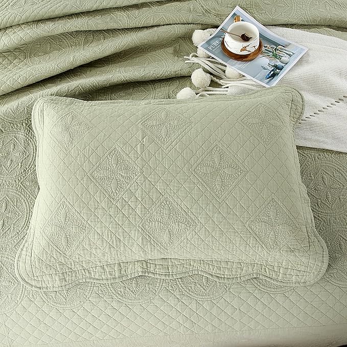 ROOMLIFE Quilt Set King Size 3D Floral Embroidery Pattern 3-Piece Cotton - Image 5