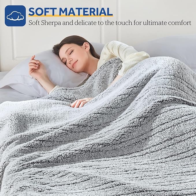 Sealy Electric Blanket Twin Size, Soft Sherpa Heated Blanket Single Control - Image 3