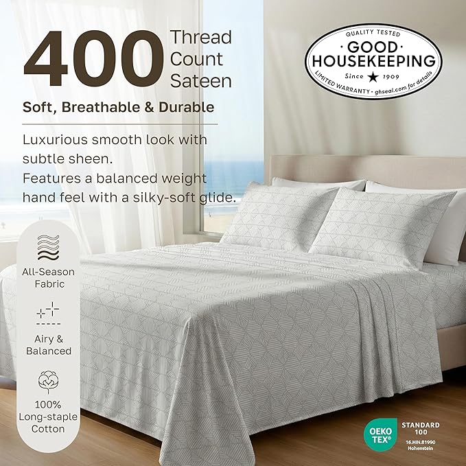 California Design Den Soft King Size 100% Cotton Sheet Sets, 400 TC Good - Image 3