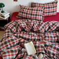 mixinni Vintage Red & Brown Buffalo Plaid Duvet Cover Set Queen Size by mixinni
