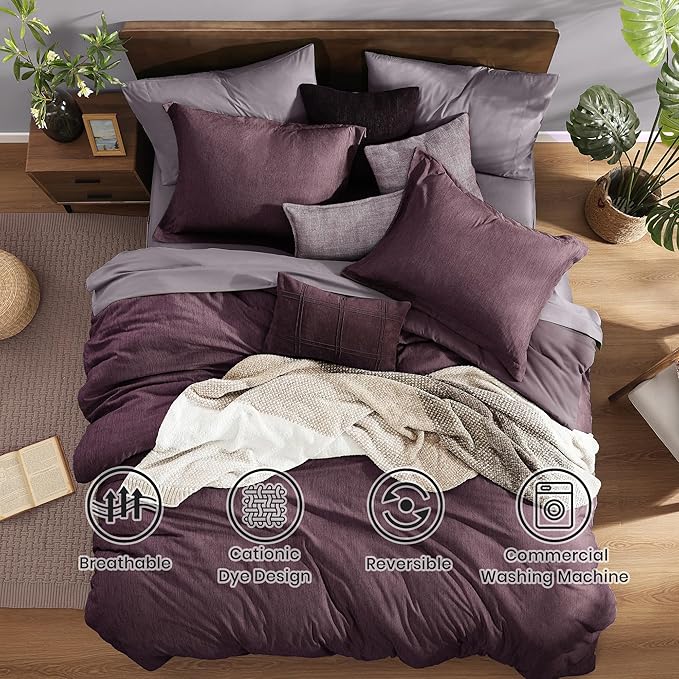 Monbix Super King Plus Comforter Set, Italian Plum Cationic Dyeing Bedding Set - Image 2