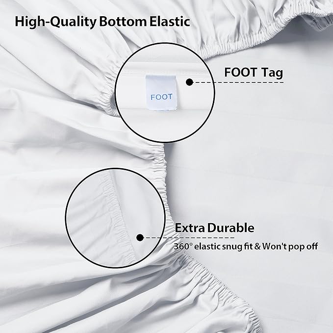King Size Striped Fitted Sheet Only White Color, 100% Egyptian Cotton 600 - Image 6