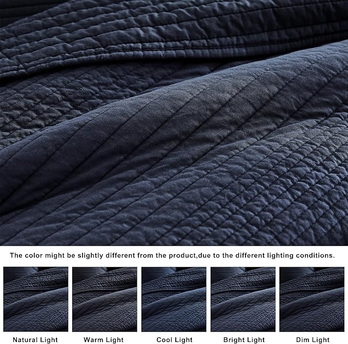PALASSIO Striped Navy Blue 100% Cotton Quilt California Cal King Size Bedding - Image 4