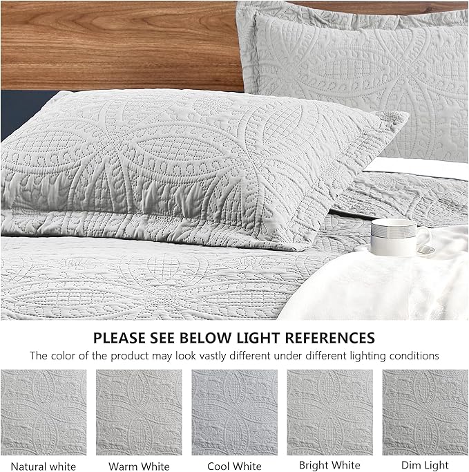 Love's cabin King Size Quilt Bedding Set Light Grey Bedspreads - Image 5
