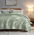 palassio Striped Sage Green 100% Cotton Quilt Twin Size Bedding Sets, by PALASSIO