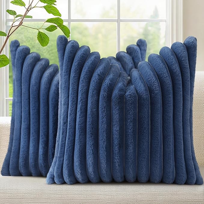 decorUhome Cozy Faux Fur Throw Pillow Covers 16x16 Set of 2 Decorative Soft by decorUhome