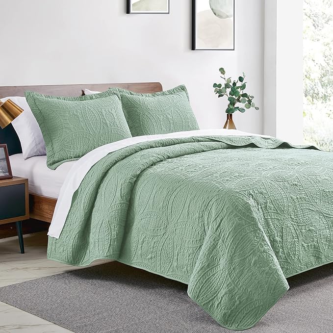 Love's cabin Twin Quilt Set Sage Bedspreads - Image 2