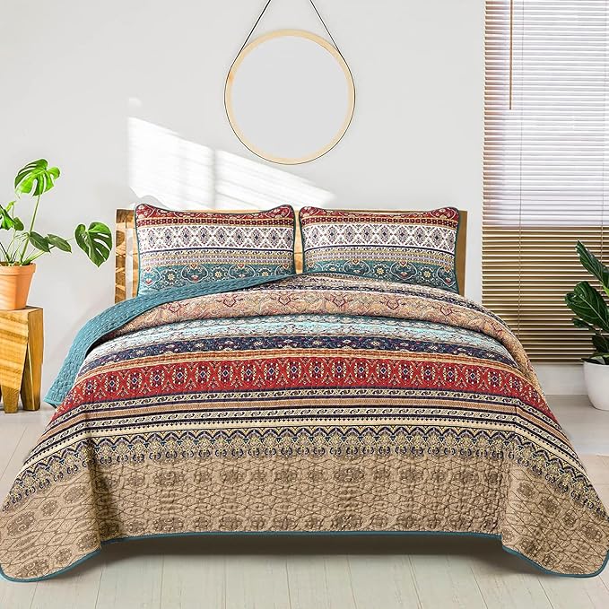 WONGS BEDDING Boho Quilt Set California King, Lightweight Microfiber Bedspread by WONGSBEDDING