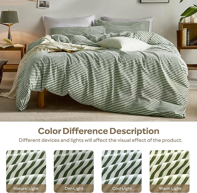 JELLYMONI 100% Natural Cotton Striped Duvet Cover Sets, - Image 9