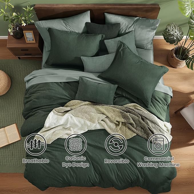 Monbix Twin XL Comforter Set Deep Forest, Cationic Dyeing Bedding Set - Image 2
