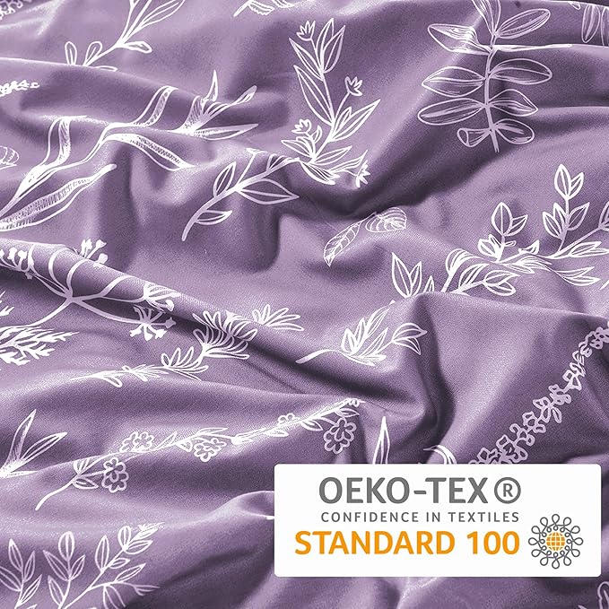 MUXHOMO Duvet Cover Full Size, Reversible Floral Grayish Purple Duvet Cover Set - Image 5