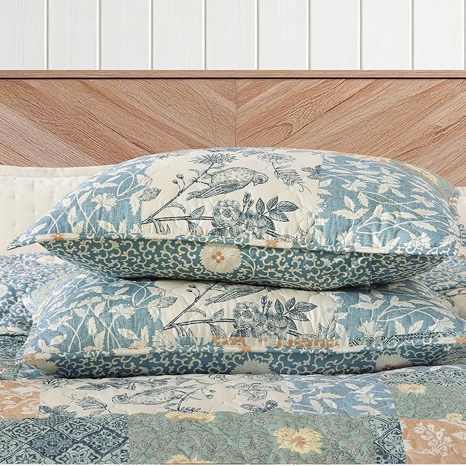 BLOOMHAVEN Quilt Set King Size, Patchwork Green Floral Quilt Sets, Reversible - Image 5