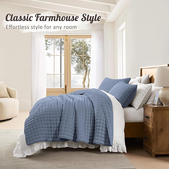 WDCOZY Dusty Blue Oversized King Quilt Set, California Cal King Rustic Bedspread - Image 6