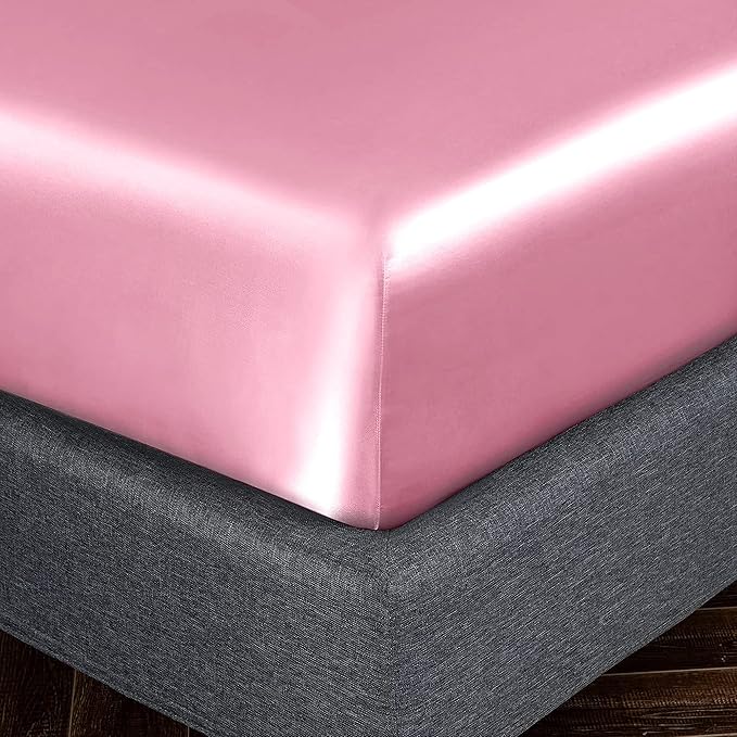 Homiest Pink Satin Fitted Sheet King Size, Deep Pocket, Luxury & Ultra Soft - Image 3