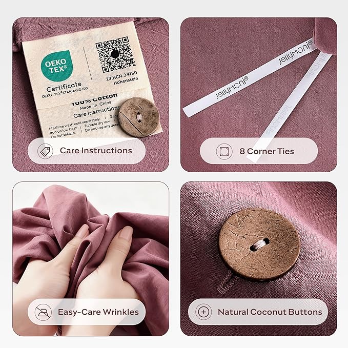 JELLYMONI 100% Washed Cotton Duvet Cover Queen – Soft, Breathable Linen-Look - Image 4