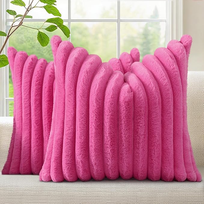 decorUhome Summer Cozy Faux Fur Throw Pillow Covers 26x26 Set of 2 Decorative by decorUhome