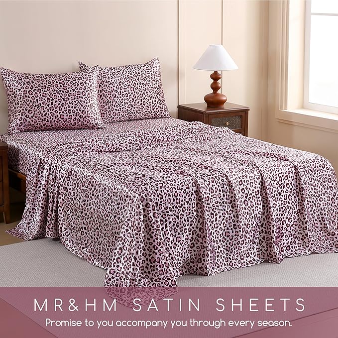 MR&HM Satin Sheets with Elastic Corner Straps, Twin XL Size 3-Piece Silky - Image 7
