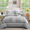 WONGS BEDDING Grey Quilt Set King Size, Bohemian Floral Patchwork Bedspread by WONGSBEDDING
