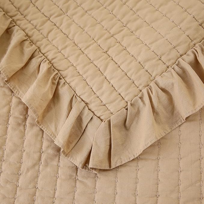 ROOMLIFE Quilt Set Full Size 3D Floral Embroidery Pattern 3-Piece Cotton - Image 9