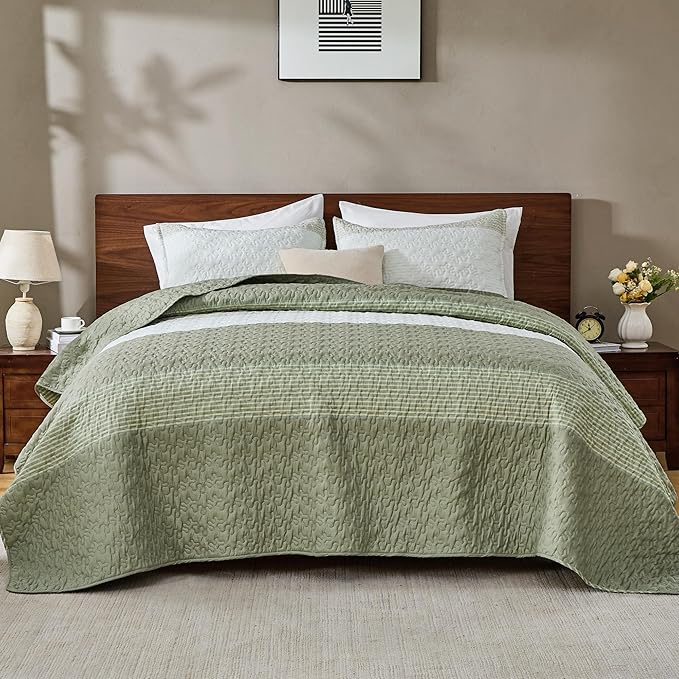Andency King Size Quilt Set Weat Green, 3 Pieces Summer Ultra Soft Lightweight - Image 8