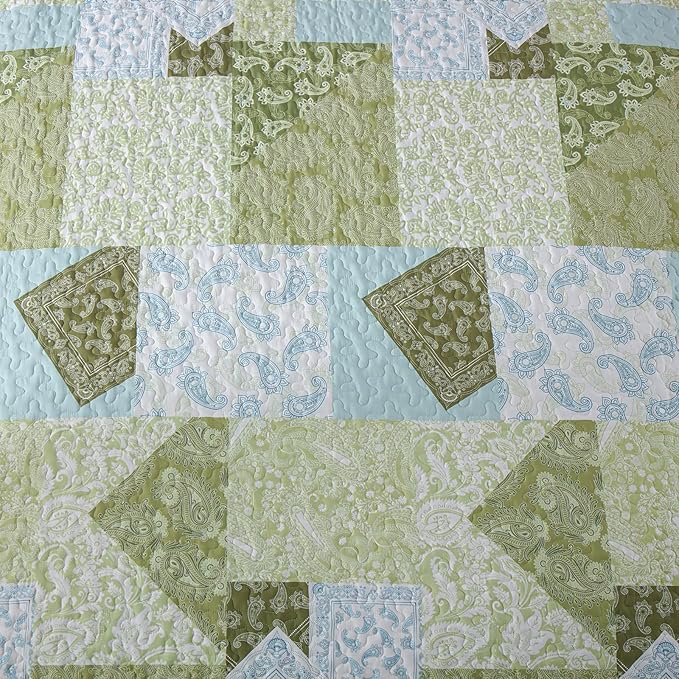 Mybedsoul Patchwork Quilts Queen Size, Soft Sage Green Paisley Floral Queen - Image 8