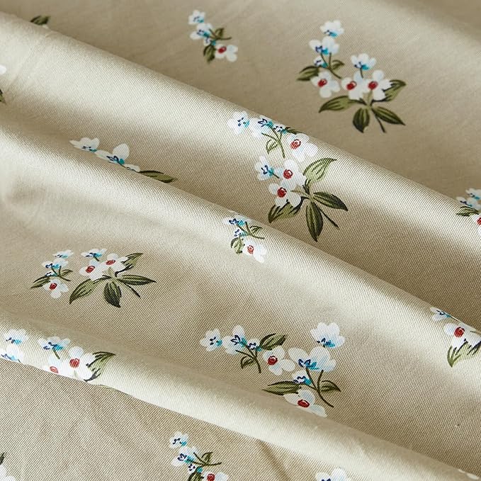 SUSYBAO Decorative Floral Duvet Cover King 100% Cotton 3 Pcs Set 1 Khaki White - Image 3
