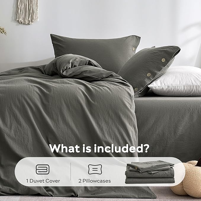 JELLYMONI 100% Washed Cotton Duvet Cover Full – Soft, Breathable Linen-Look - Image 7