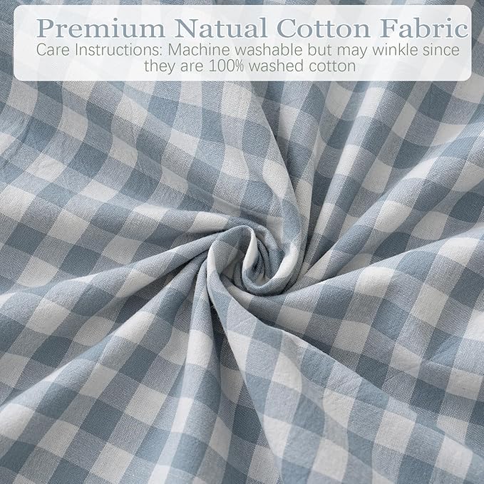 2 Pack Blue White Plaid Gingham Ruffle Pillow Shams Standard Size 20x26 inches - Image 5