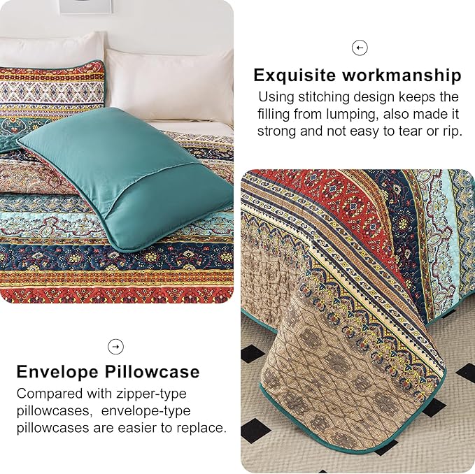 WONGS BEDDING Boho Quilt Set California King, Lightweight Microfiber Bedspread - Image 6