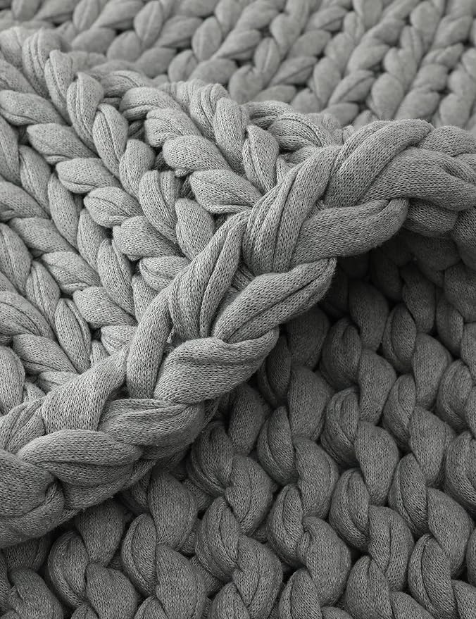 YnM 100% Cotton Weighted Blanket, Handmade Chunky Knitted Throw, No fillers - Image 4