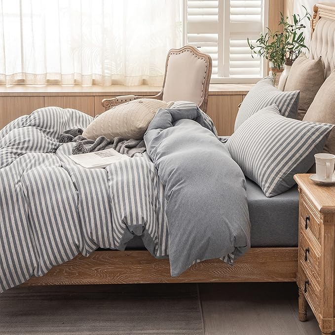 PURE ERA Jersey Knit 2pc Duvet Cover Set 100% T-Shirt Heather Cotton Super Soft - Image 2