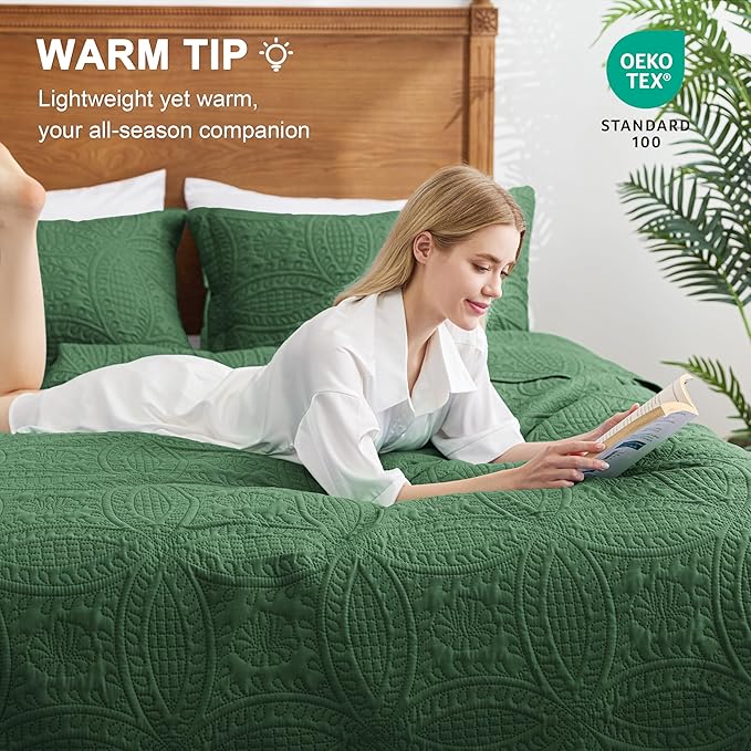 Love's cabin Quilts for Full Bed Olive Green Bedspreads Bedding Set - Image 4