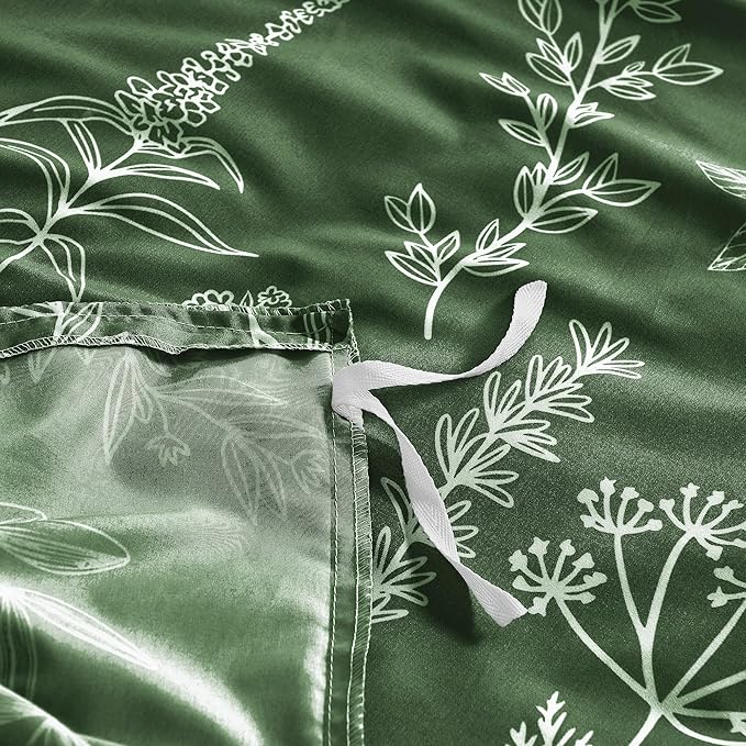 MUXHOMO Duvet Cover Full Size, Reversible Floral Dark Green Duvet Cover Set - Image 5