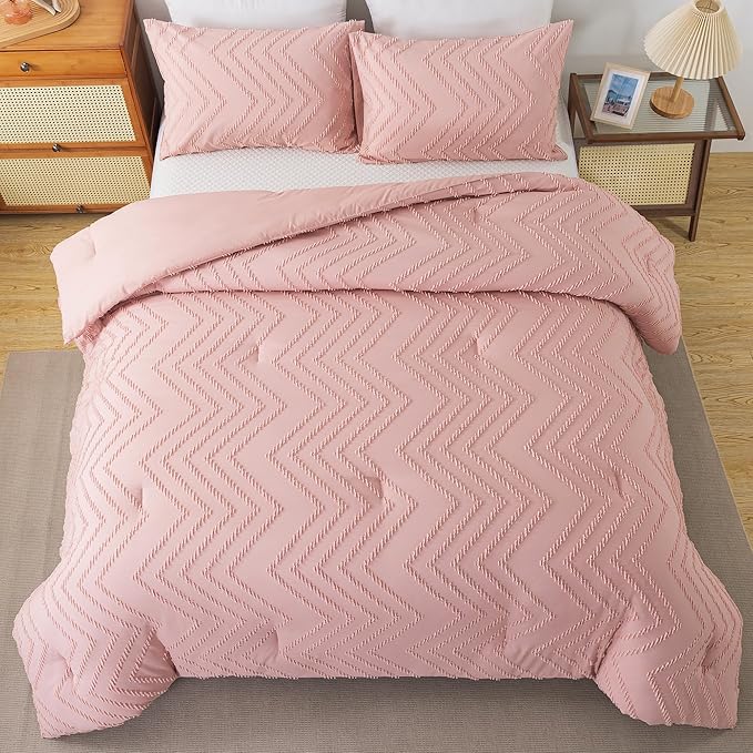 Andency Pink Comforter Set Queen, Boho Cute Girls Women Soft Fluffy Warm - Image 3