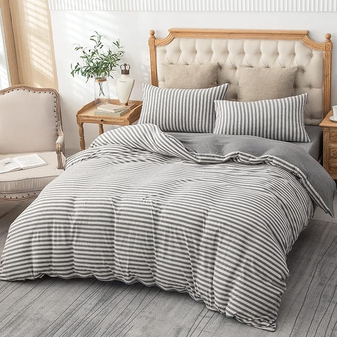 PURE ERA Jersey Knit Duvet Cover Set 100% T-Shirt Heather Cotton Super Soft - Image 5
