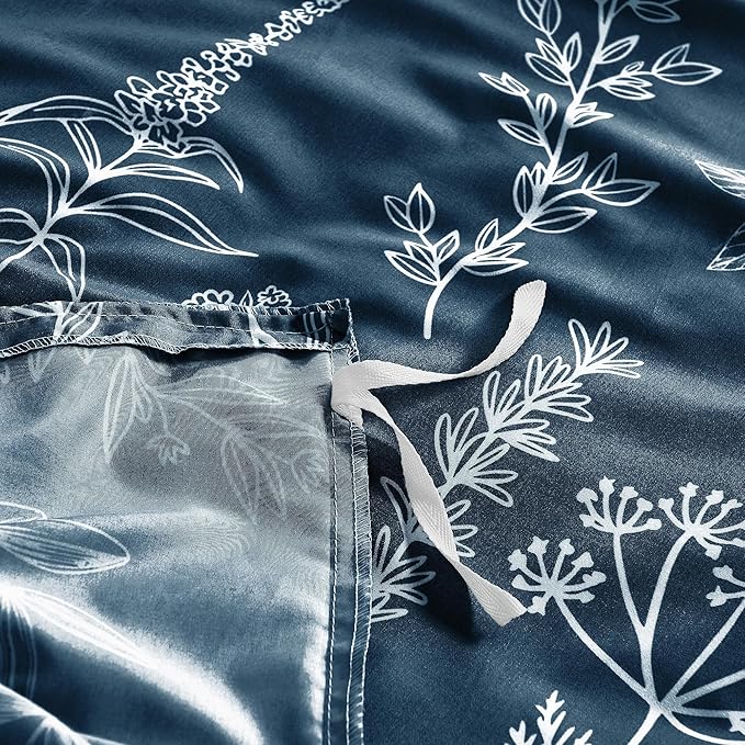 MUXHOMO Duvet Cover Full Size, Reversible Floral Navy Duvet Cover Set - Image 5
