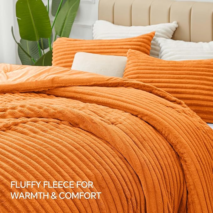 BEDELITE Fleece King Comforter Set -Super Soft & Warm Fluffy Burnt Orange - Image 6