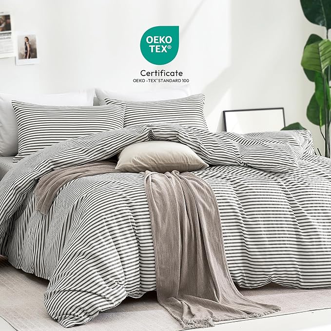 JELLYMONI 100% Natural Cotton 3pcs Striped Duvet Cover Sets - Image 2