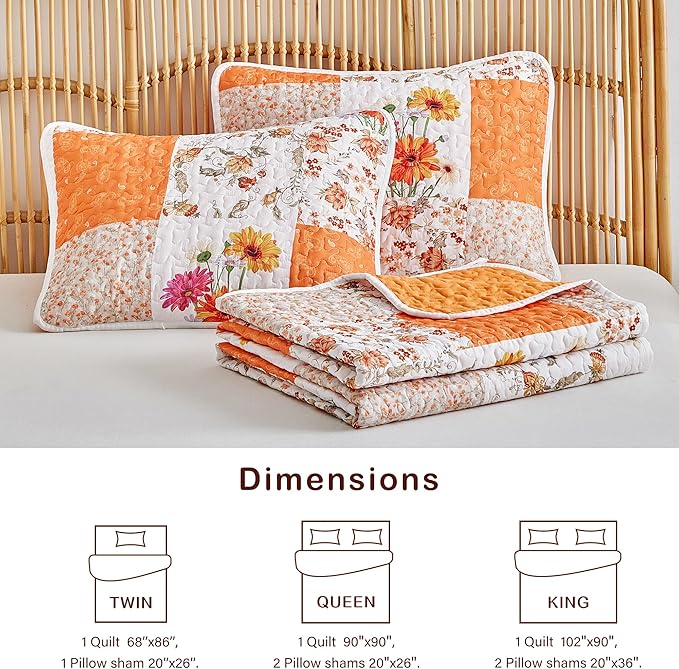 Joyreap 3 Pieces Quilt Set California King, 102x114 inches- Floral Patchwork - Image 6
