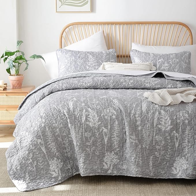 JANZAA Quilts Queen Size Bed Spread Botanical 3 Pieces Quilts Queen Size Sets - Image 5