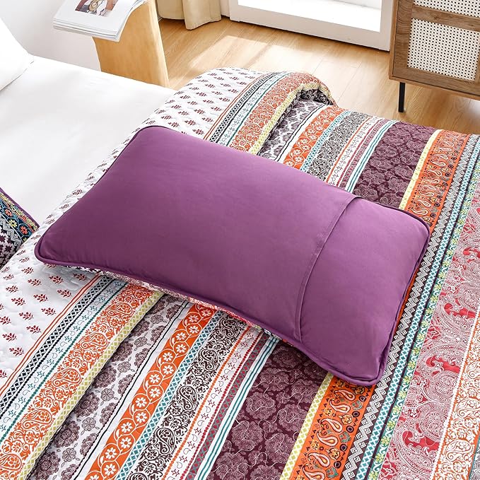 WONGS BEDDING Boho Quilt Set Queen Size, Lightweight Soft Microfiber Bedding Set - Image 9