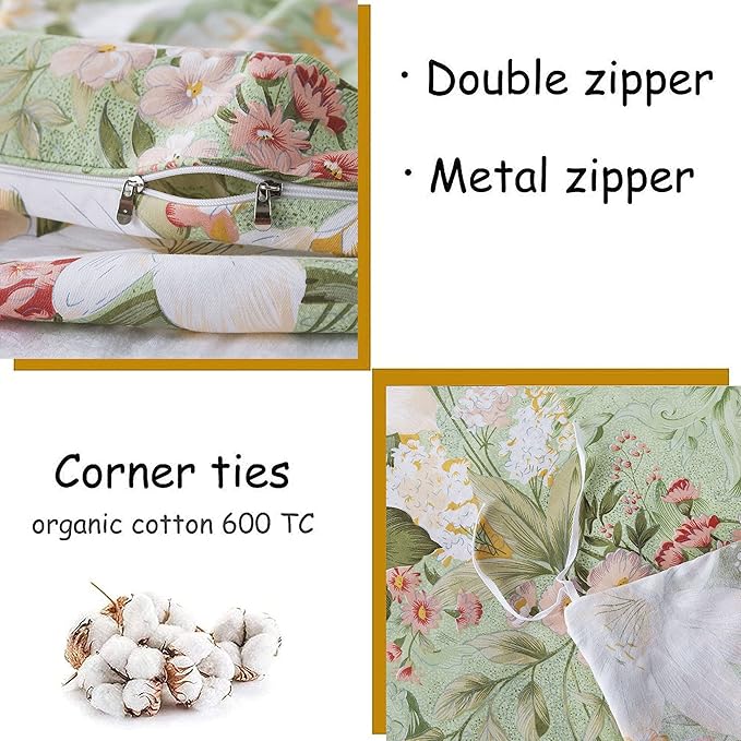 FADFAY Floral Duvet Cover Set Queen 100% Cotton Shabby Vintage Bedding 600 TC - Image 4