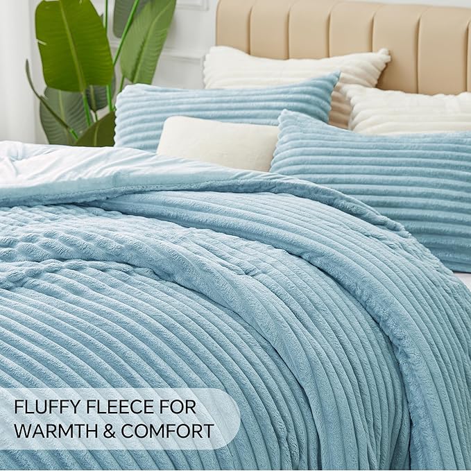 BEDELITE Fleece King Comforter Set -Super Soft & Warm Fluffy Light Blue Bedding - Image 6
