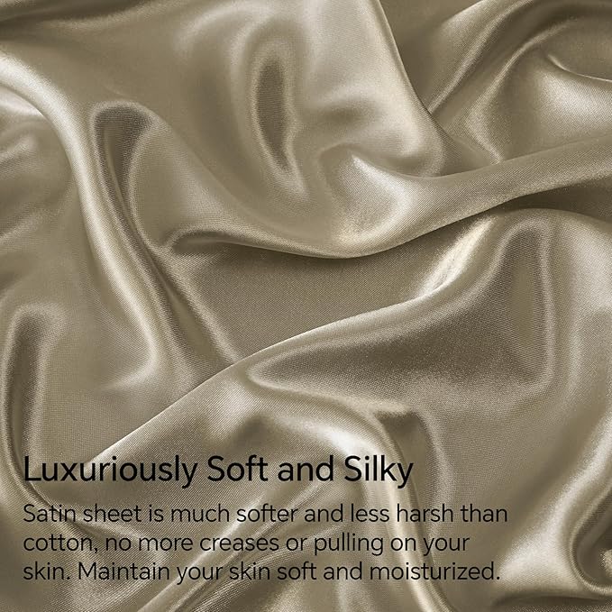 BEDELITE Satin Sheets Twin Size Bed Set, Luxury Soft Taupe Silky Sheets - Image 3
