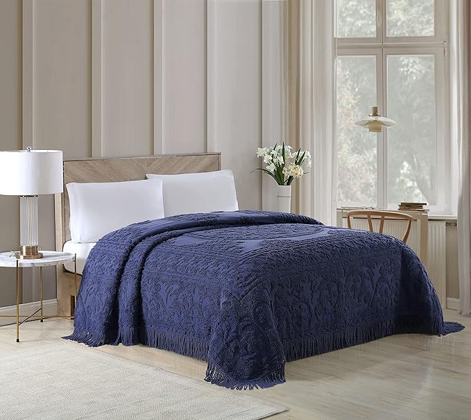 Beatrice Home Fashions Medallion Chenille Bedspread, Twin, Navy