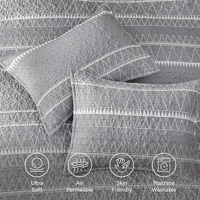 Andency Quilts Queen Size Grey, 3 Pieces Queen Quilt Bedding Set Boho - Image 5